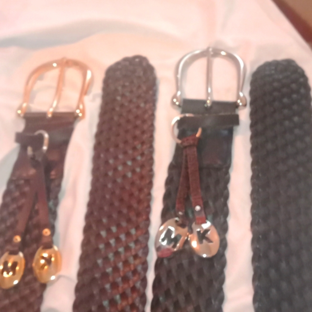 Michael kors wide leather woven women's belts one black one dark brown.